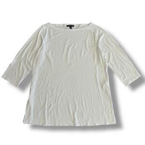 Eileen Fisher‎ Women’s White Top S Boatneck 3/4 Sleeve Stretch Jersey Knit